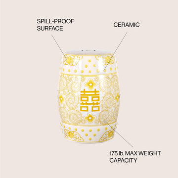 Double Happiness 18" Chinoiserie Ceramic Drum Garden Stool - JONATHAN Y